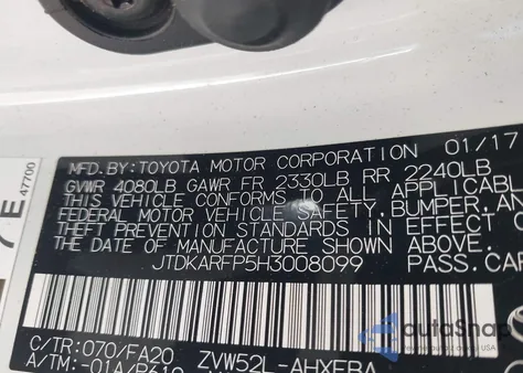 2017 Toyota Prius Prime Plus z USA, uszkodzony, nr VIN JTDKARFP5H3008099